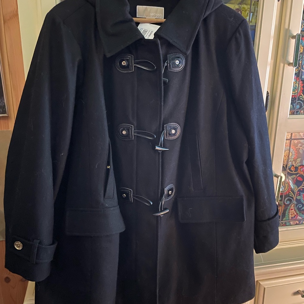 NEW WITH TAGS MICHAEL KORS SIZE 2X BLACK WOOL BLEND WINTER COAT
